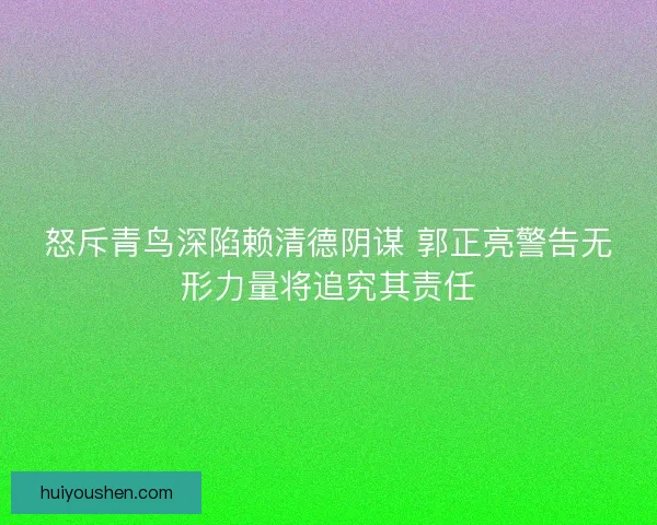 怒斥青鸟深陷赖清德阴谋 郭正亮警告无形力量将追究其责任